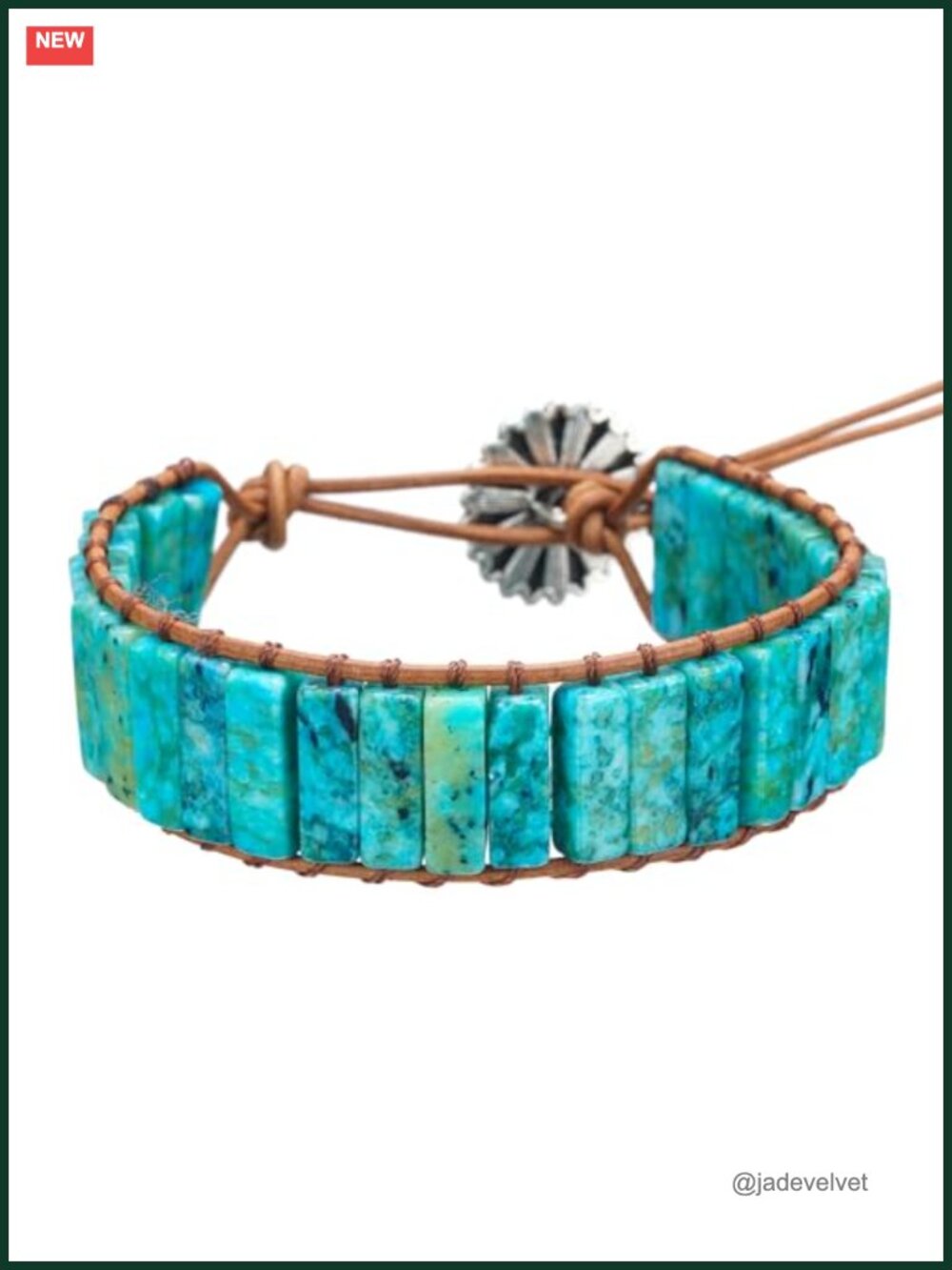 Chrysocolla Gemstone Wrap Bracelet, Adjustable Leather Cord